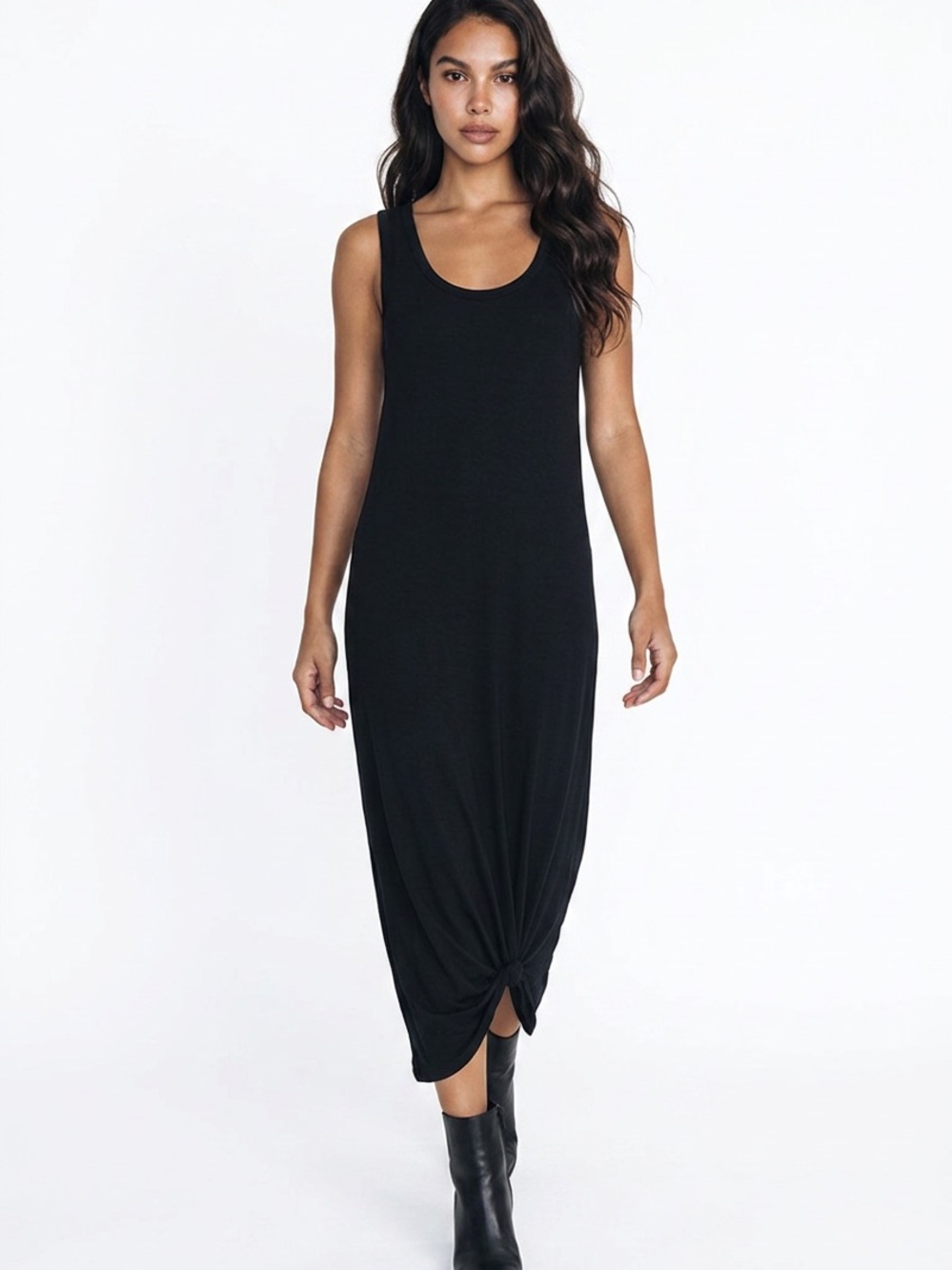 A. OK COEVOLUTION | Knot Front Midi Black Dress L